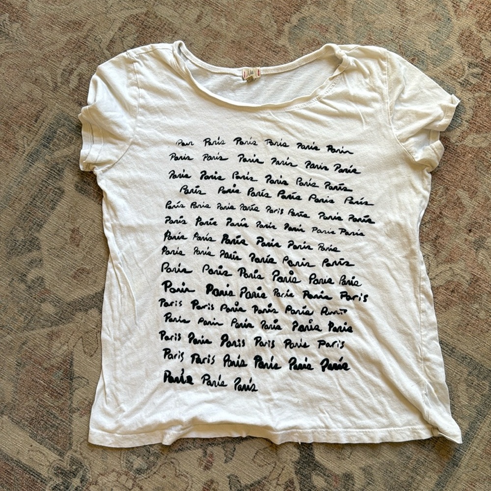 Anthropologie White Paris Print Women's Top